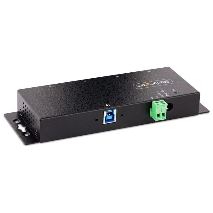 StarTech.com 5G4AINDNP-USB-A-HUB Hub USB 3.0 Industriale a 4 Porte con Protezione ESD e Sovratensione Alimentato 5Gbps Installabile a Parete Scrivania Barra DIN Porte Bloccabili colore Nero