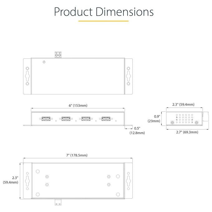 StarTech.com 5G4AINDNP-USB-A-HUB Hub USB 3.0 Industriale a 4 Porte con Protezione ESD e Sovratensione Alimentato 5Gbps Installabile a Parete Scrivania Barra DIN Porte Bloccabili colore Nero