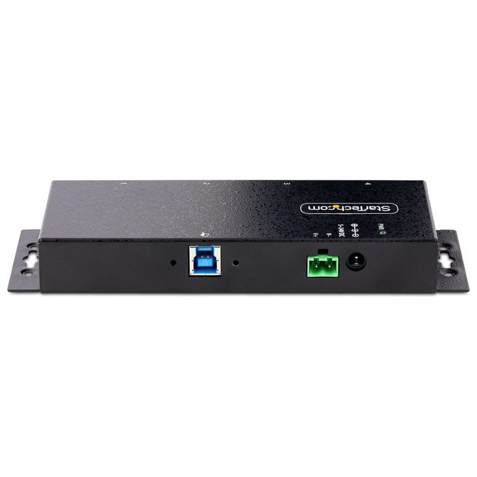 StarTech.com 5G4AINDNP-USB-A-HUB Hub USB 3.0 Industriale a 4 Porte con Protezione ESD e Sovratensione Alimentato 5Gbps Installabile a Parete Scrivania Barra DIN Porte Bloccabili colore Nero