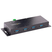 StarTech.com 5G4AINDNP-USB-A-HUB Hub USB 3.0 Industriale a 4 Porte con Protezione ESD e Sovratensione Alimentato 5Gbps Installabile a Parete Scrivania Barra DIN Porte Bloccabili colore Nero