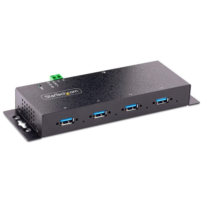 StarTech.com 5G4AINDNP-USB-A-HUB Hub USB 3.0 Industriale a 4 Porte con Protezione ESD e Sovratensione Alimentato 5Gbps Installabile a Parete Scrivania Barra DIN Porte Bloccabili colore Nero