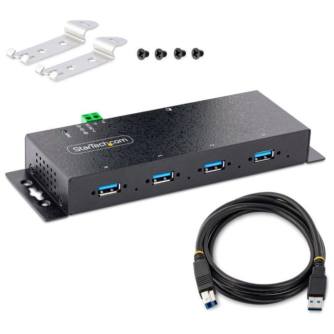 StarTech.com 5G4AINDNP-USB-A-HUB Hub USB 3.0 Industriale a 4 Porte con Protezione ESD e Sovratensione Alimentato 5Gbps Installabile a Parete Scrivania Barra DIN Porte Bloccabili colore Nero