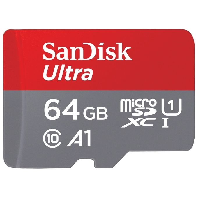 SanDisk SDSQUAB-064G-GN6IA Ultra microSD Scheda di Memoria MicroSDXC 64 GB UHS-I Classe 10 U1 A1 140 MB-s con Adattatore SD colore Grigio Rosso