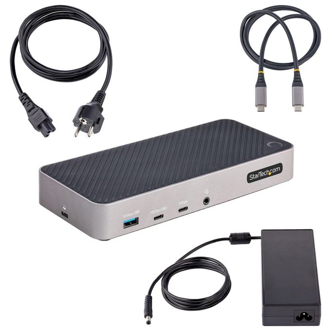 StarTech 116E-USBC-DOCK Docking Station USB-C Triplo HDMI DP 4K Hub USB 5 Porte GbE Power Delivery 100W colore Grigio