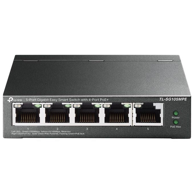 TP-Link TL-SG105MPE Switch di Rete 5 Porte Gigabit Ethernet con 4 Porte PoE+ Supporto Alimentazione su Cavo Colore Nero