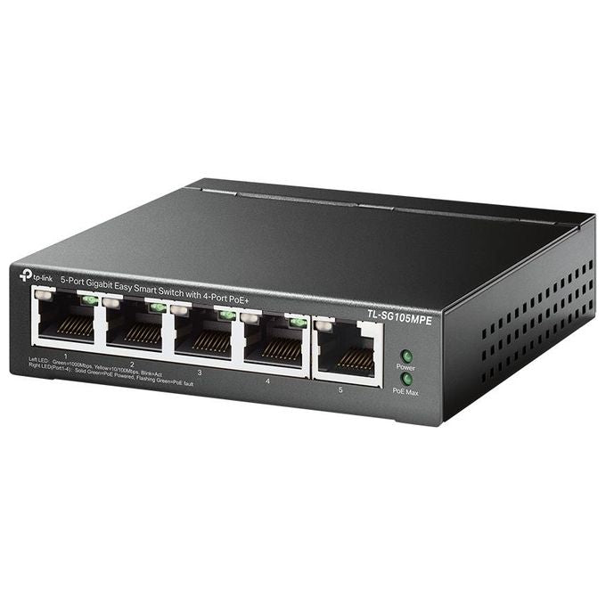 TP-Link TL-SG105MPE Switch di Rete 5 Porte Gigabit Ethernet con 4 Porte PoE+ Supporto Alimentazione su Cavo Colore Nero