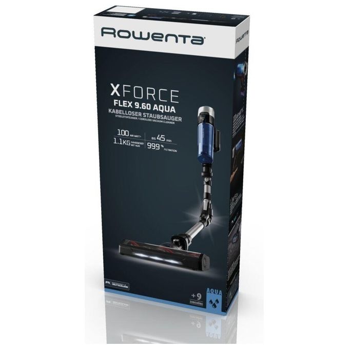 Rowenta RH20C0 X-Force Flex 9.60 Aspirapolvere a Bastone 2 in 1 Ciclonico 0,4 L 100 AW 60 min 83 dB colore Argento Blu