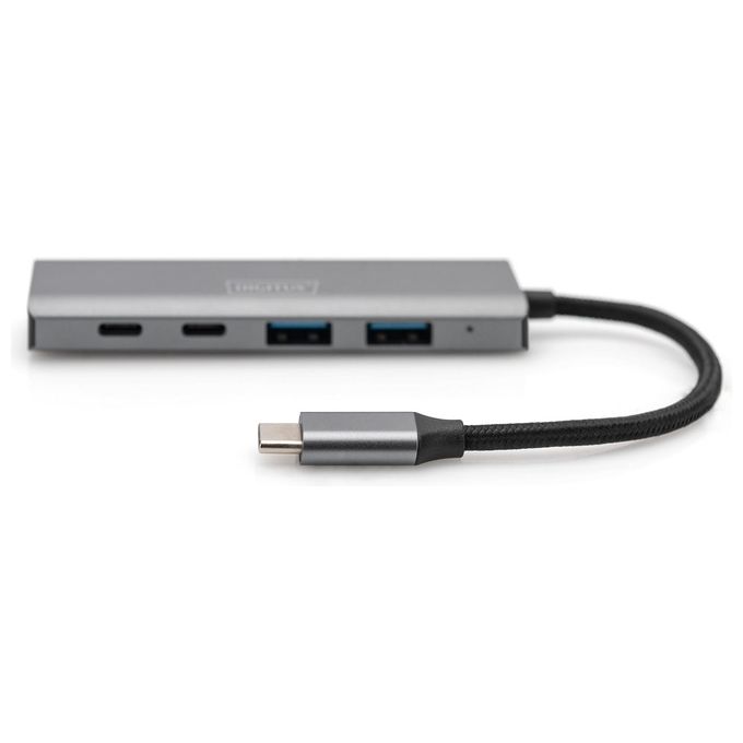 Digitus DA-70245 Hub USB-C 4 Porte 2x USB-A 2x USB-C Gen 2 10 Gbps Plug and Play Alluminio colore Grigio Scuro