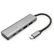 Digitus DA-70245 Hub USB-C 4 Porte 2x USB-A 2x USB-C Gen 2 10 Gbps Plug and Play Alluminio colore Grigio Scuro