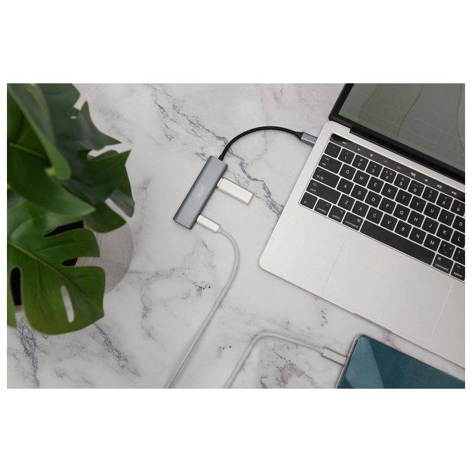 Digitus DA-70245 Hub USB-C 4 Porte 2x USB-A 2x USB-C Gen 2 10 Gbps Plug and Play Alluminio colore Grigio Scuro