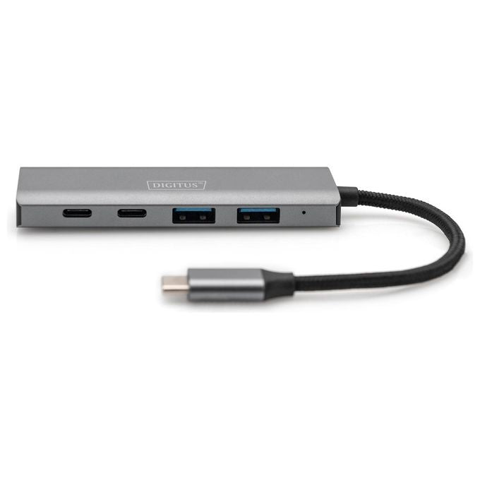 Digitus DA-70245 Hub USB-C 4 Porte 2x USB-A 2x USB-C Gen 2 10 Gbps Plug and Play Alluminio colore Grigio Scuro