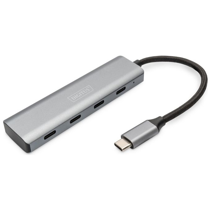 Digitus DA-70246 Hub USB-C 4 porte USB-C 3.1 Gen1 5 Gbps Plug and Play alluminio colore Grigio