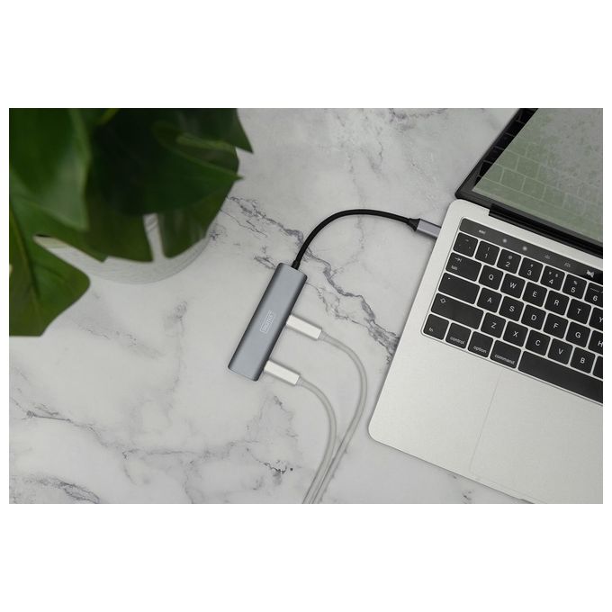 Digitus DA-70246 Hub USB-C 4 porte USB-C 3.1 Gen1 5 Gbps Plug and Play alluminio colore Grigio
