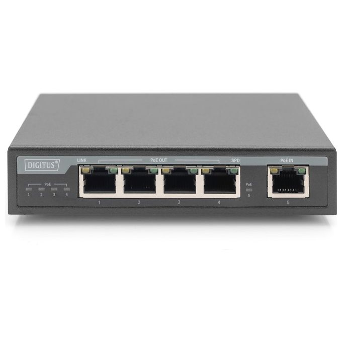 Digitus DN-95128-1 Estensore Gigabit 4PPoE 4 Porte PoE+ 60 W 100 m colore Nero