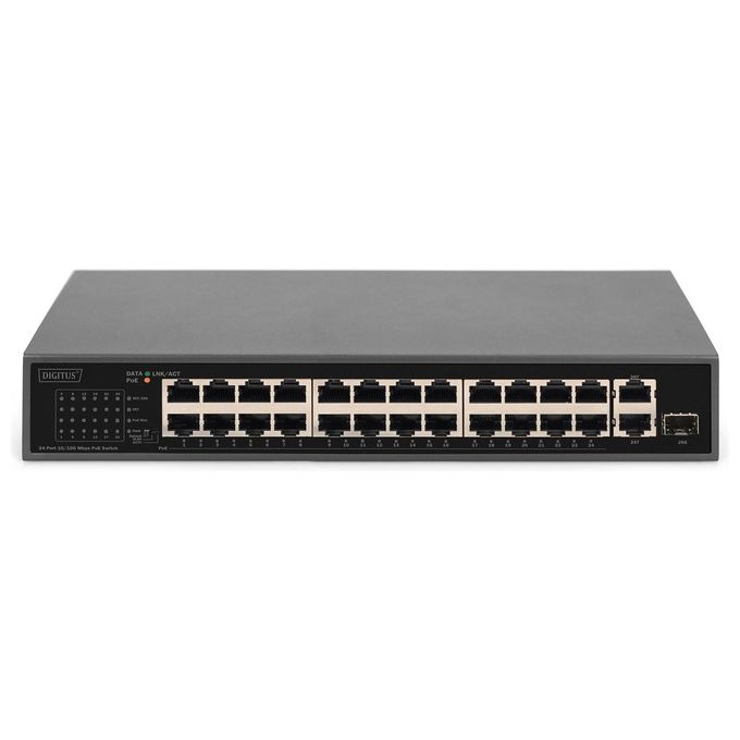 Digitus DN-95356 Switch PoE Fast Ethernet 24 Porte RJ45 2 Uplink Gigabit SFP RJ45 8.8 Gbit-s 32W per Porta colore Nero