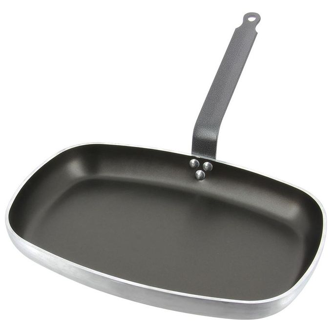 De Buyer 8184.38 CHOC Padella per Pesce Antiaderente Rettangolare in Alluminio con Manico Rivettato colore Nero