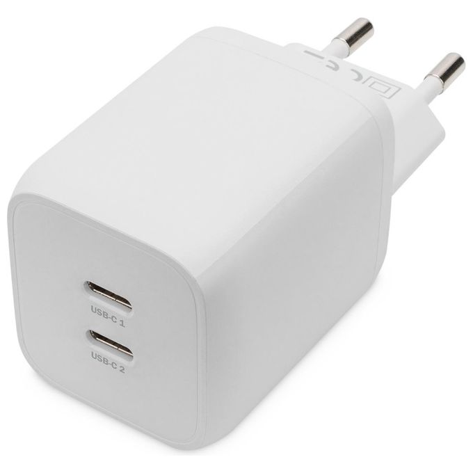 Digitus DA-10063 Caricabatterie Universale GaN 65 W 2 Porte USB-C Power Delivery 3.0 PPS Compatibile con iPhone Samsung Pixel Xiaomi Huawei colore Bianco
