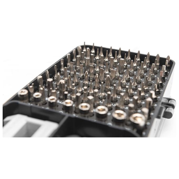 Digitus DA-70361 Set Cacciaviti Precisione 115 Pezzi 98 Punte Acciaio S2 Phillips Torx Hex Pozidriv con Custodia