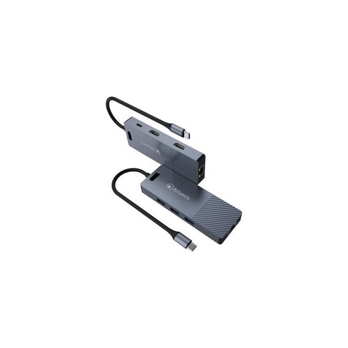 Atlantis A04-TC_DK48 Docking Station USB-C Dual HDMI 2.0 4K LAN Gigabit 3x USB 3.0 PD 85W colore Grigio