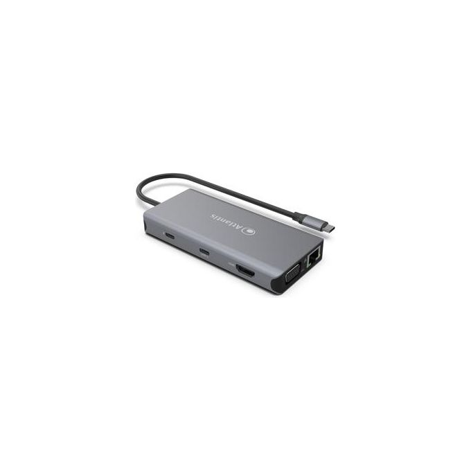 Atlantis A04-TC_DK46 Docking Station USB-C HDMI 4K VGA LAN Gigabit 3x USB 3.0 PD 85W Card Reader colore Grigio