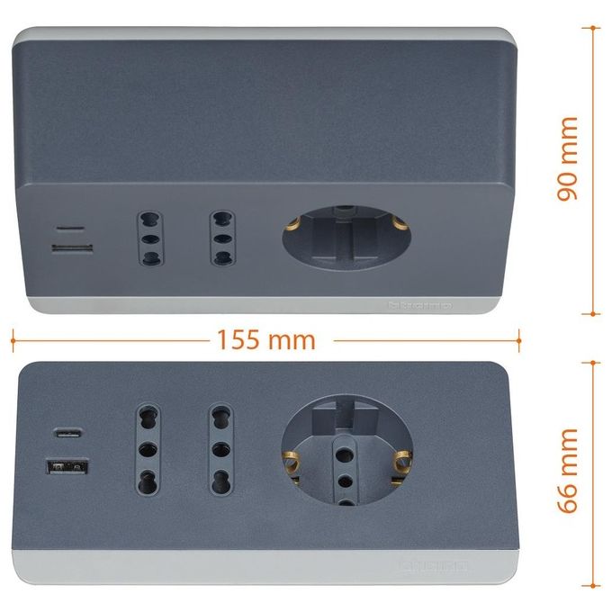 Bticino Ciabatta Multipresa Elettrica 5 Posti 2 Prese USB 3A