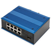 Digitus DN-651136 Switch di rete Gigabit Ethernet industriale non gestito 8 porte RJ45 1 SFP alimentazione 12-52V DC montaggio su guida DIN colore Nero Blu