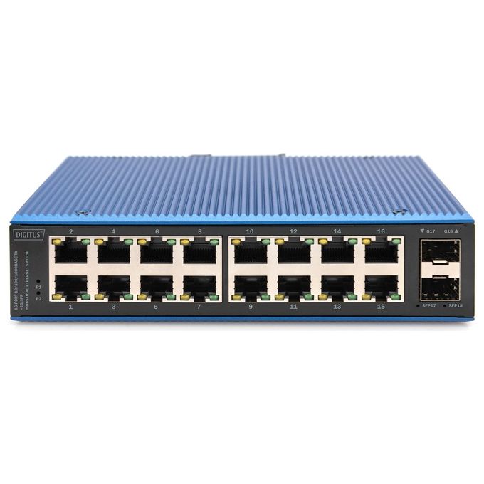 Digitus DN-651138 Serie industriale Switch di rete non gestito 16 porte Gigabit Ethernet 2 porte SFP montaggio su guida DIN IP40 colore Blu