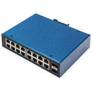Digitus DN-651138 Serie industriale Switch di rete non gestito 16 porte Gigabit Ethernet 2 porte SFP montaggio su guida DIN IP40 colore Blu