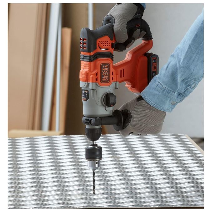 BlackandDecker BCD900D1S-QW Tassellatore SDS-Plus a Batteria 18V 2Ah 1.2J 3 Modalita' Luce LED colore Nero