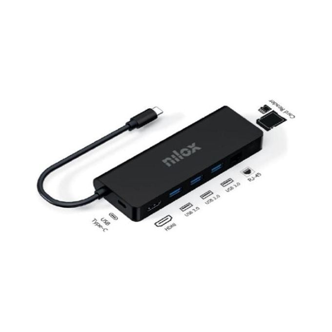 Nilox NXDSUSBC04 DOCK USB-C 8 IN 1 HDMI 4K Porte USB 3.0 Lettore Schede Integrato colore Nero