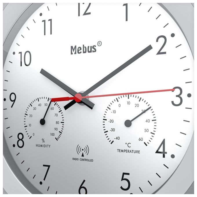 Mebus 19450 Orologio da Parete Radiocontrollato con Termometro e Igrometro