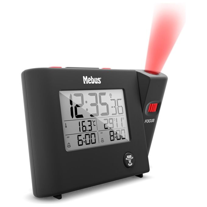 Mebus 25795 Sveglia Digitale con Proiezione Radiocontrollata DCF77 Snooze Termometro display LCD retroilluminato colore Nero