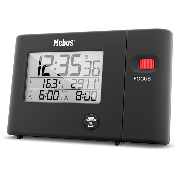 Mebus 25795 Sveglia Digitale con Proiezione Radiocontrollata DCF77 Snooze Termometro display LCD retroilluminato colore Nero