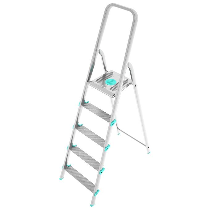 Colombo S109005W Stark Scala 5 Gradini Antiscivolo Alluminio Acciaio Portata 150 Kg Certificata EN 131 Made in Italy colore Silver