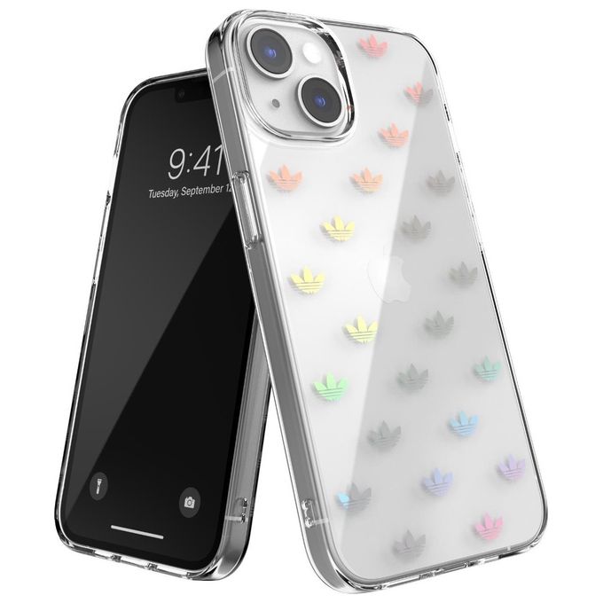 Adidas 50219 Originals Cover TPU trasparente compatibile con Apple iPhone 14 con logo trifoglio colore Trasparente
