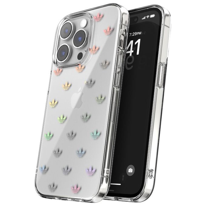 Adidas 50220 Originals Clear Cover Custodia iPhone 14 Pro TPU Resistente ai Graffi Ricarica Wireless colore Trasparente