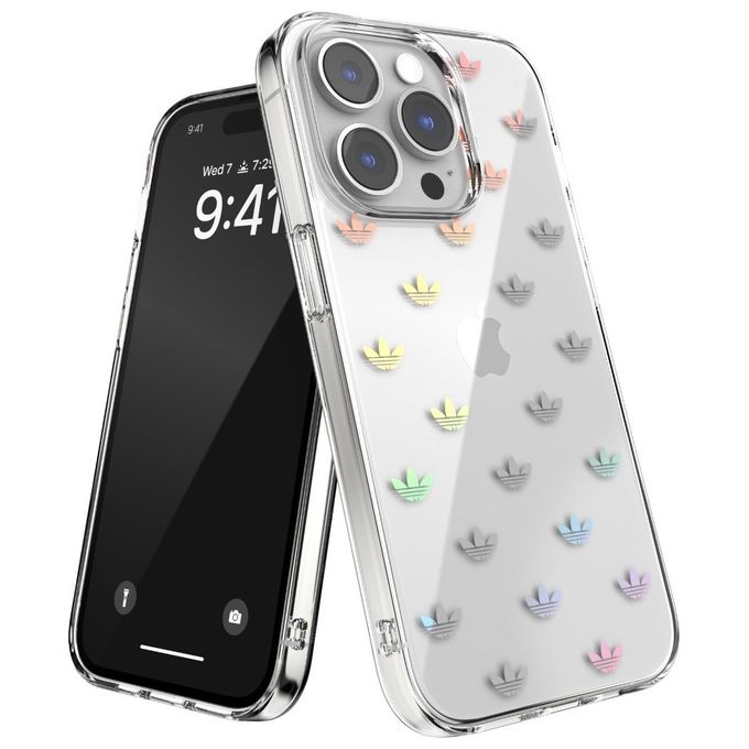 Adidas 50220 Originals Clear Cover Custodia iPhone 14 Pro TPU Resistente ai Graffi Ricarica Wireless colore Trasparente