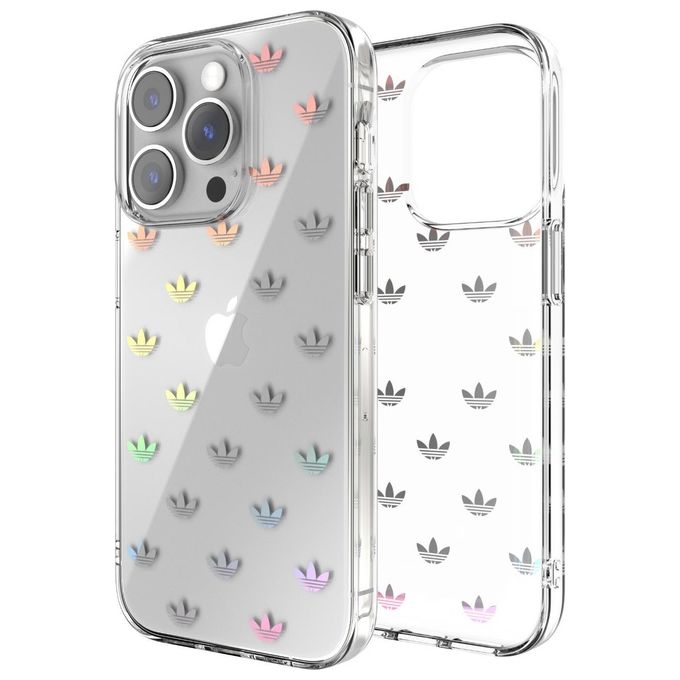 Adidas 50220 Originals Clear Cover Custodia iPhone 14 Pro TPU Resistente ai Graffi Ricarica Wireless colore Trasparente