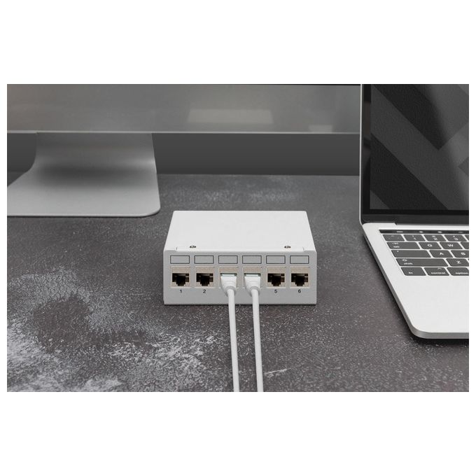 Digitus Pannello Patch Vuoto Modulare da Tavolo Schermato 6 Porte Grigio Chiaro RAL 7035