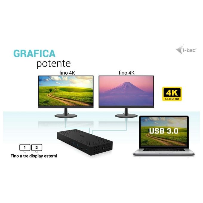 I-tec CATRIPLE4KDOCKPD2IT Docking Station 3x 4K USB 3.2 Gen 2 Power Delivery 100W colore Grigio
