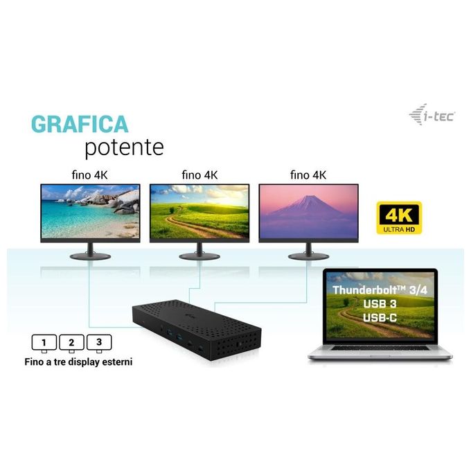 I-tec CATRIPLE4KDOCKPD2IT Docking Station 3x 4K USB 3.2 Gen 2 Power Delivery 100W colore Grigio