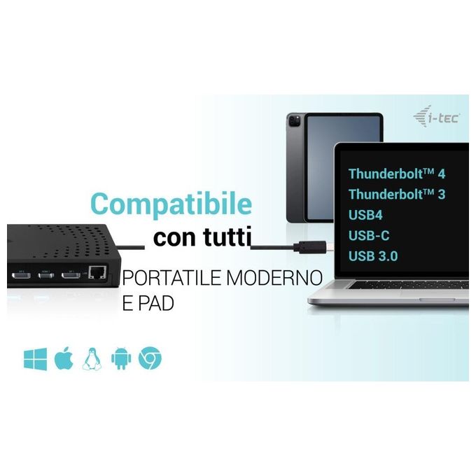 I-tec CATRIPLE4KDOCKPD2IT Docking Station 3x 4K USB 3.2 Gen 2 Power Delivery 100W colore Grigio