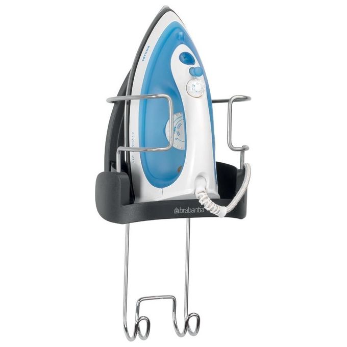 Brabantia 385742 Porta Ferro da Stiro termoresistente con gancio acciaio e avvolgicavo colore Grigio Scuro