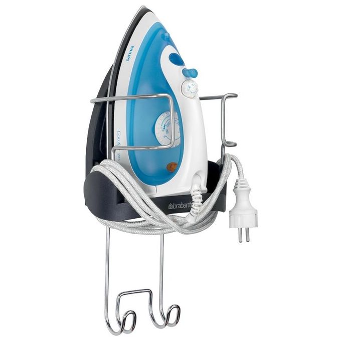 Brabantia 385742 Porta Ferro da Stiro termoresistente con gancio acciaio e avvolgicavo colore Grigio Scuro