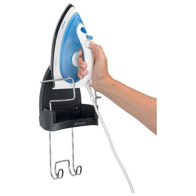 Brabantia 385742 Porta Ferro da Stiro termoresistente con gancio acciaio e avvolgicavo colore Grigio Scuro