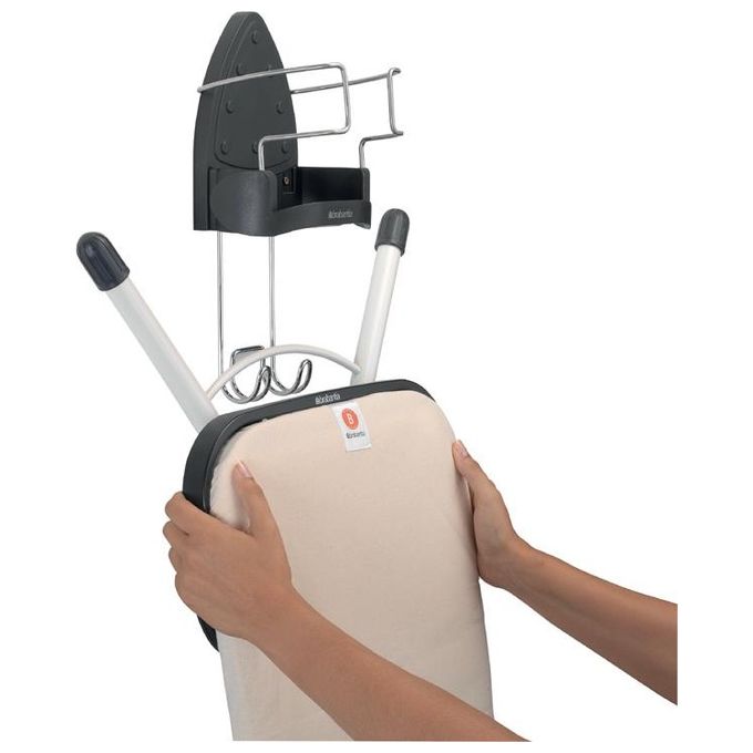 Brabantia 385742 Porta Ferro da Stiro termoresistente con gancio acciaio e avvolgicavo colore Grigio Scuro