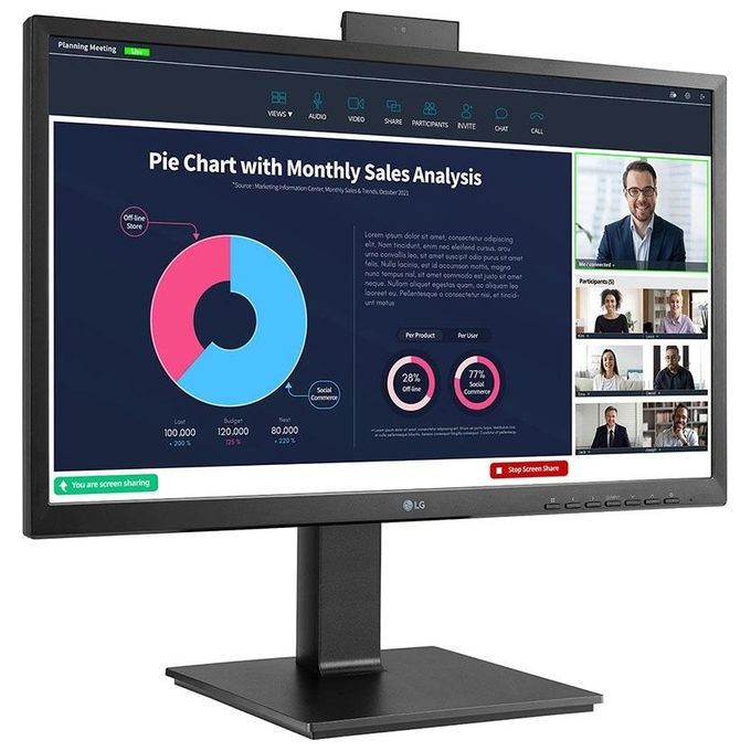 LG 24BP750C-B.AEU Monitor PC 23.8'' Full HD IPS con USB-C Alimentazione 65W Webcam Integrata colore Nero