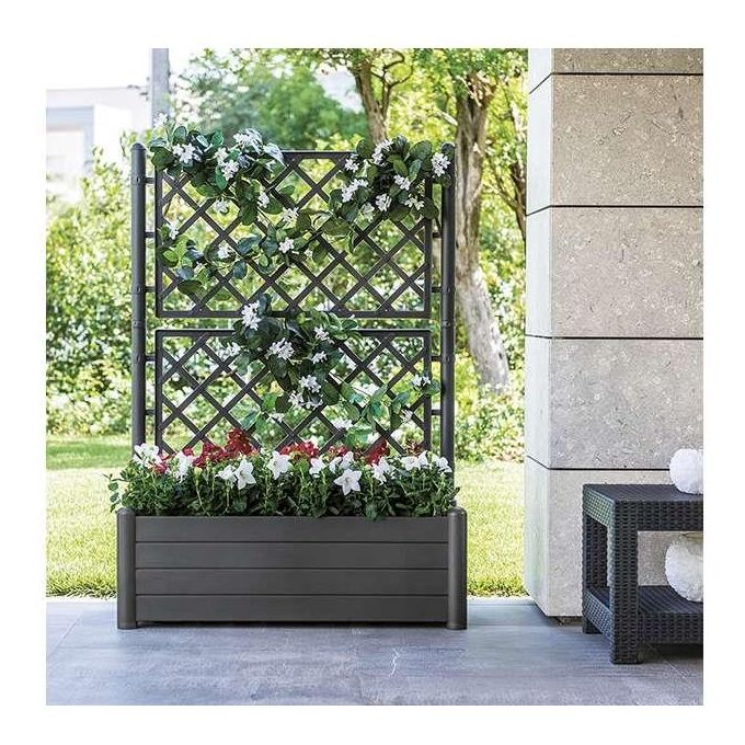 Stefanplast 10014800 Italia Fioriera rettangolare con spalliera 80 lt 100x43x142 cm colore Antracite
