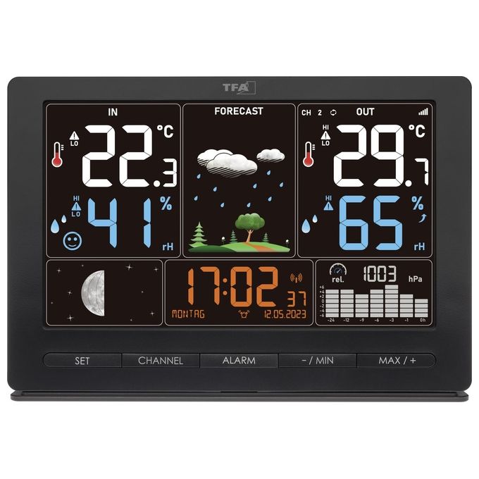 TFA 35.1118.01 Season 2 Stazione Meteo Wireless Display Colori Temperatura Umidita' Orologio Radiocontrollato Fasi Lunari colore Nero