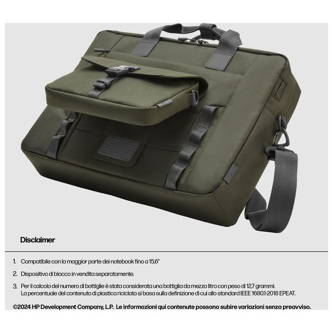 HP 9J4C2AA Modular Laptop Bag Nebula Borsa Porta PC 15.6'' Poliestere Resistente all'Acqua 22L colore Verde Grigio